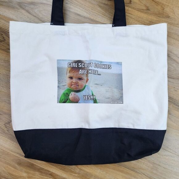 🔸️Cream & Black Colorblock Canvas Girl Scout Large Tote Bag - Picture 5 of 13